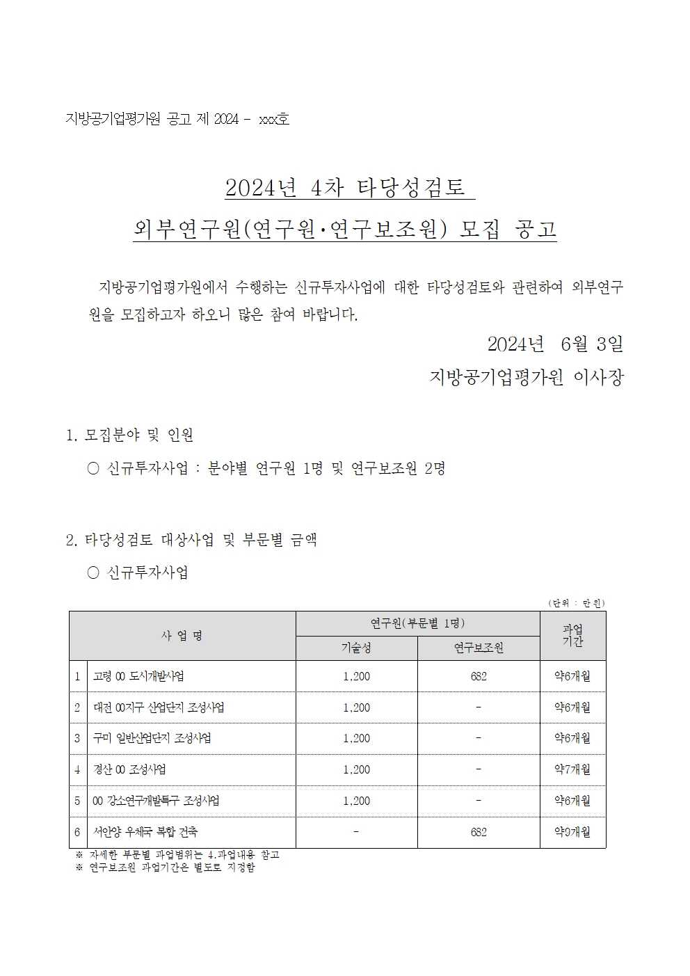 24-4차(6월) 외부연구원 모집 공고 - 1페이지